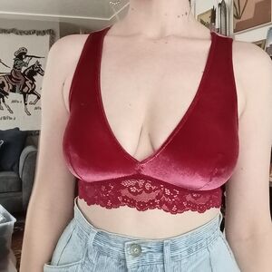 Auden Velvet Lace Trim Plunge Bralette XS